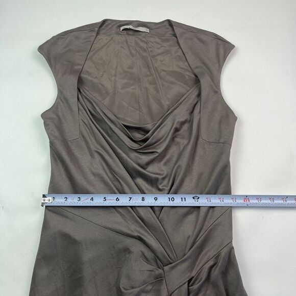 Karen Millen Taupe Brown Cap Sleeve Sheath Dress Size 8 EU 40 Faux Wrap - Picture 8 of 10